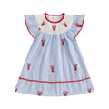 1-5Y Toddler Baby Girl Crawfish Smocked Ruffle Short Sleeve Dress Lobster Plaid Princess Dresses Summer Outfits