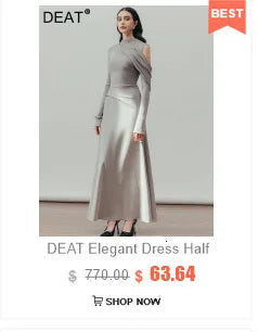 DEAT Elegant Dress Pleated Asymmetrical Cape Long Sleeve Contrast Color Women's Evening Party Dresses 2026 Spring New 35Z1621