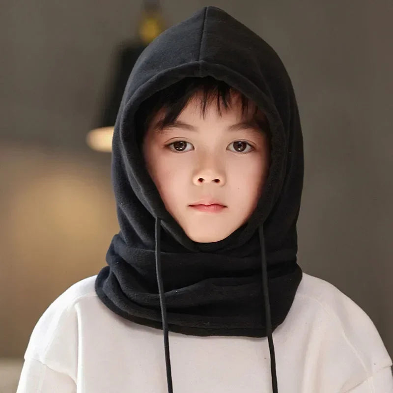 Warm Fleece for Children Boy Girl Winter Face Mask Neck Warmer Hooded Cap Windproof Thermal Head Cover Beanies Bandana