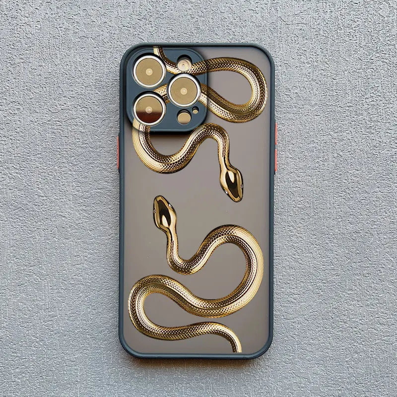 Luxurious Black Gold Snake Phone Case for IPhone 17 16 Plus 15 14 13 12 11 Pro Max Mini X XR Unique Dragon Shockproof Back Cover