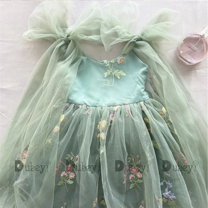 2026 Baby Embroidery Dress Girl Summer Dress Floral Bows Sleeveless Ballarina Dance Performance Dress Girls Tutus Clothes
