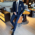 ( Blazer + Pants ) High End Brand Plaid Men's Casual Formal Office Business Suit Groom Wedding Dress Slim Suit Jacket Trousers