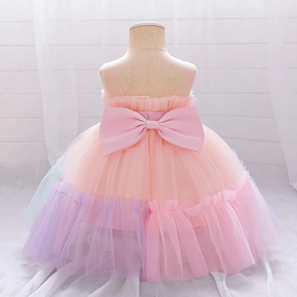 Vintage Baby Girl 1st Birthday Princess Dress Baby Embroidery Floral Bow Gown Flower Kids Wedding Dress Formal Baptism Gala Gown