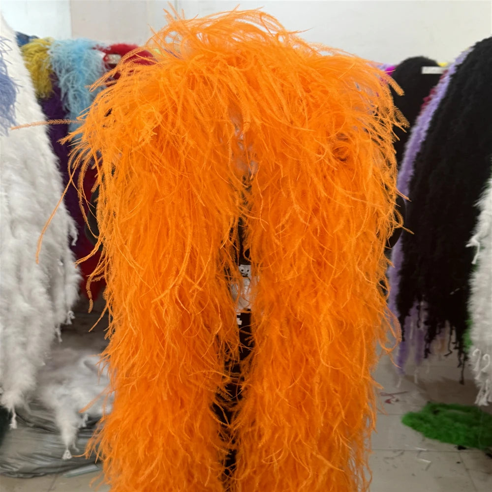 2M Royal blue Natural Ostrich Long Feathers Boa Decoration for Party Wedding Dress Shawl Clothes Sewing Accessories Crafts Plume