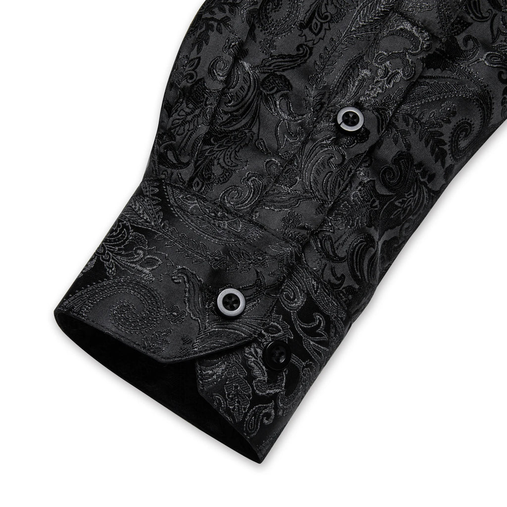 Polyester Dress Shirts for Men Black Solid Paisley Red Silver Long Sleeve Turn Down Collar Prom Social Men's Shirt