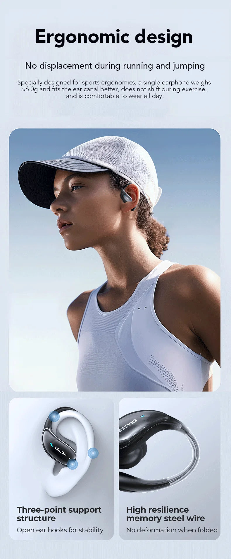 ERAZER XT80pro TWS AI Bluetooth Earphones Sports Wireless Headphones Touch Control Earhooks Headsets Active Noise Cancellation