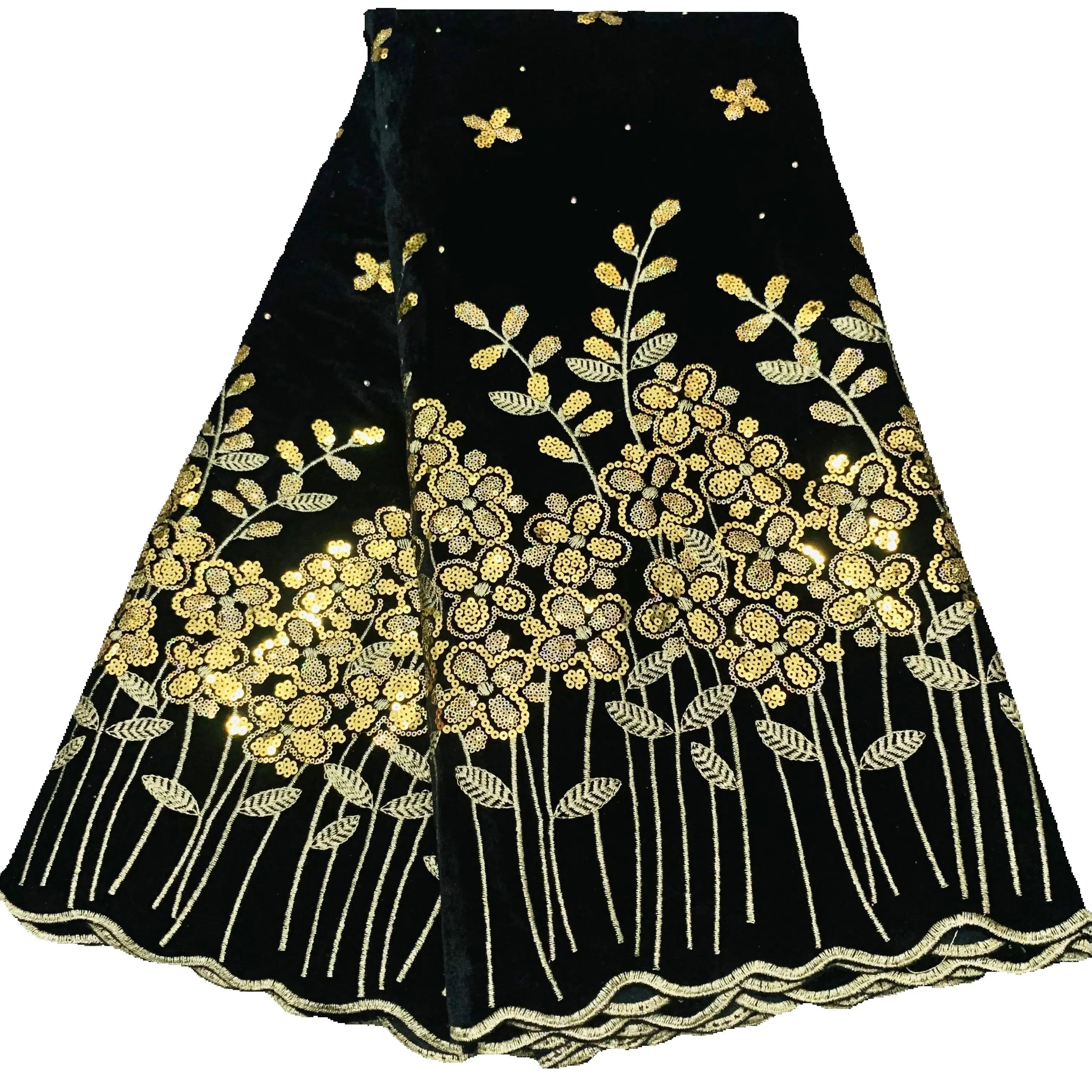 2023 New African Velvet Lace Fabric 5 Yards High Quality Wedding Dress Luxury Sequins Embroidery Nigerian Lace Fabric