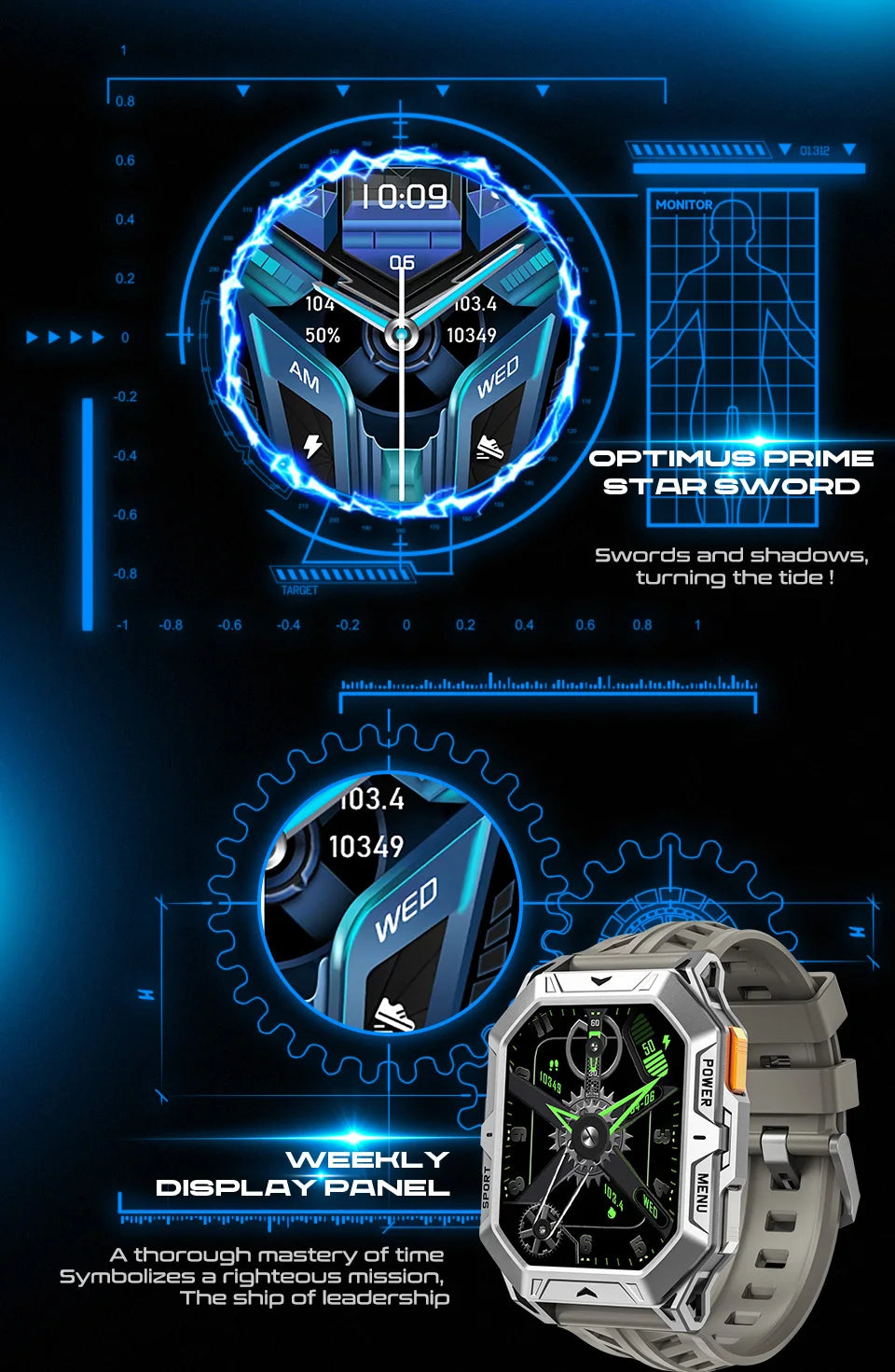 Men's Rugged Smart Watch 2.13" AMOLED HD Touch Screen Heart Rate Monitor 10M Waterproof 1000mAh Compass Outdoor Sports Watch