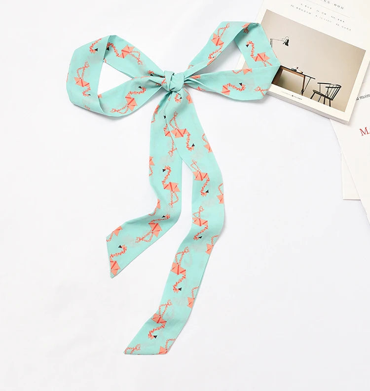 Summer Women Imitation Silk Dress Belt Variety Cute Double Printing Women Neckerchiefs Travel Bag Hats Ribbons Ladies Scarves