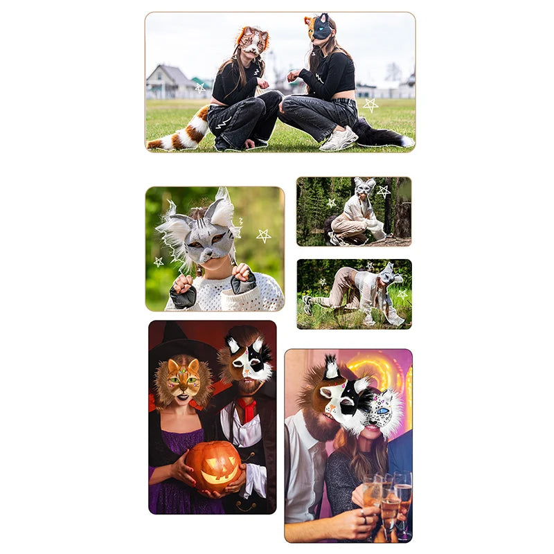 Therian Mask Set Blank Mask Half Face Hand Drawn Animal Cat Fox Mask DIY Handmade Graffiti Half Face Mask Party Christmas Gifts