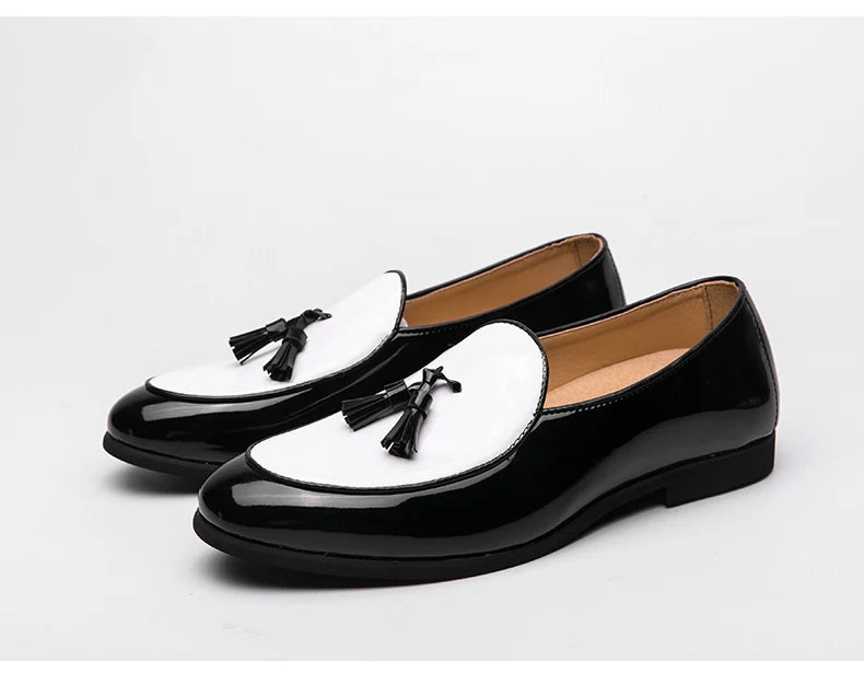 LUXURY ITALIAN LOAFERS MEN DRESS SHOES FASHION HAND-MADE SLIP ON TASSEL LOAFERS WEDDING OFFICE SHOES CASUAL MEN SHOES LEATHER