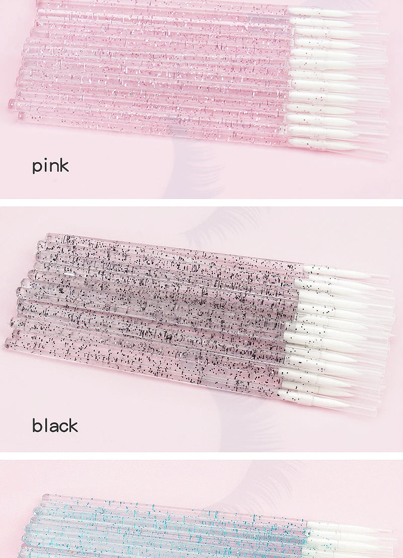 50pc Disposable Eyeliner Makeup Brush Crystal Handle Soft Fiber Lip Line Outline Brush Eyeshadow Blending Applicator Beauty Tool