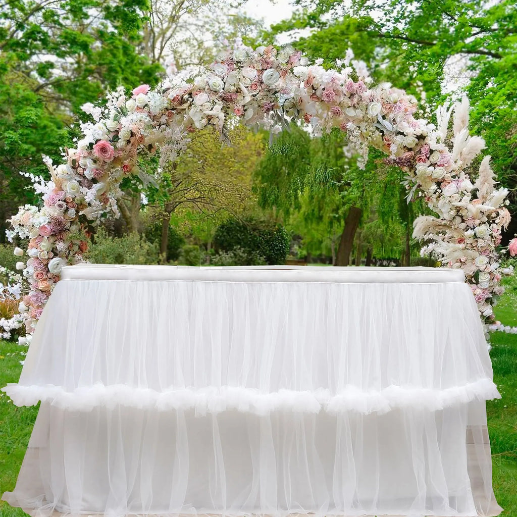 Wedding Tulle Table Skirt 6FT/9FT Purple Pink White Mesh Dining Table Decoration Table Cover For Wedding Reception Banquet