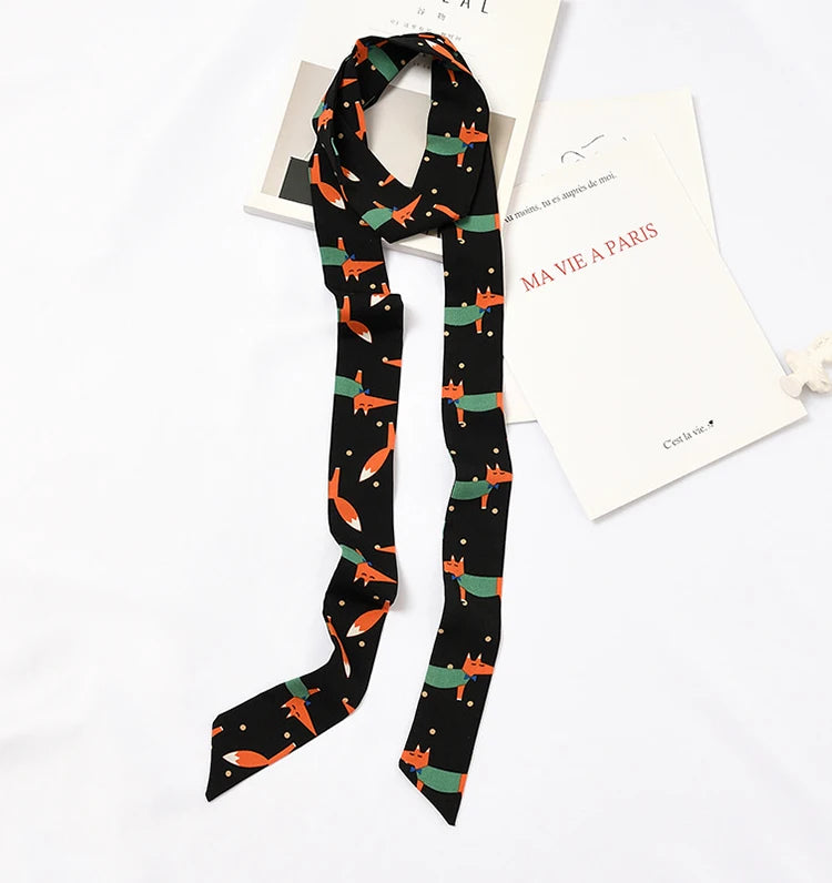 Summer Women Imitation Silk Dress Belt Variety Cute Double Printing Women Neckerchiefs Travel Bag Hats Ribbons Ladies Scarves