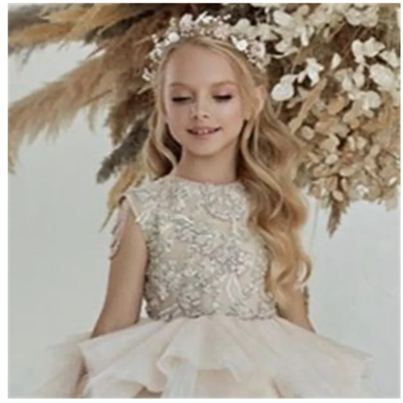 Flower Girl Dress Birthday Ball Gown Puffy For Wedding Tulle Appliques Beading Party Pageant First Communion Gown Gift