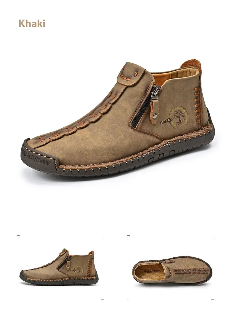 Men Boots Handmade Casual Ankle Boats for Man Male Hombres Walking Shoe Breathable Hombres Leather Wide Upright Zipper Shoes