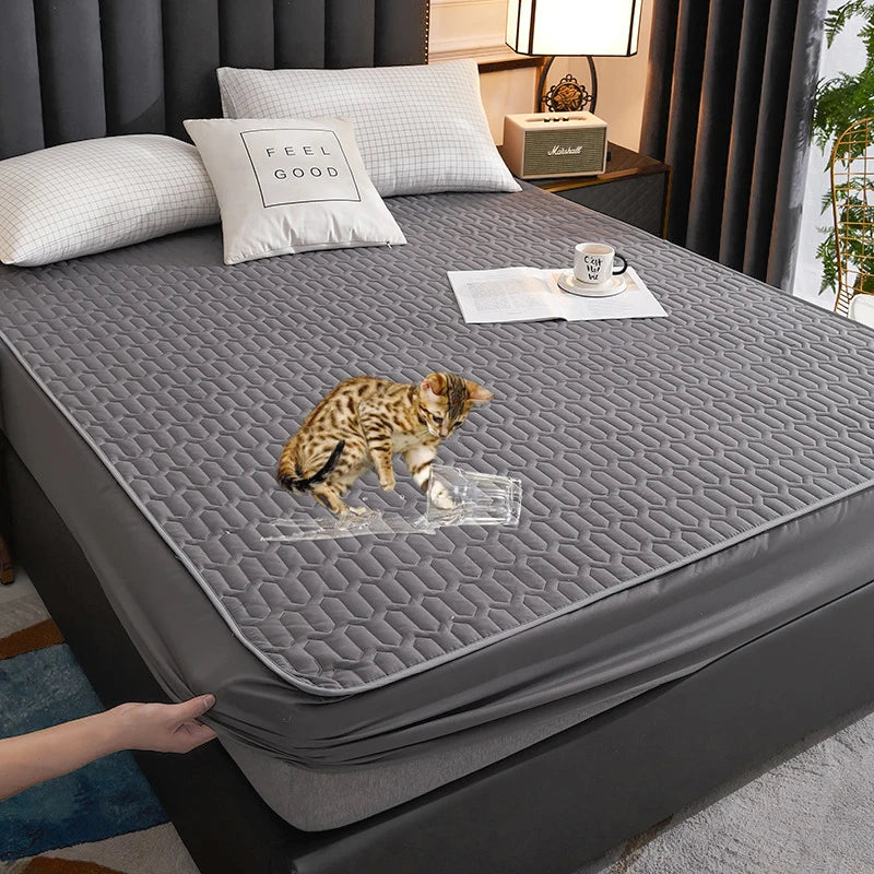 Waterproof Mattress Cover Cartoon Fitted Sheet Home Bedroom Bed Pad Protector Families with Pet Children (without Pillow Case)