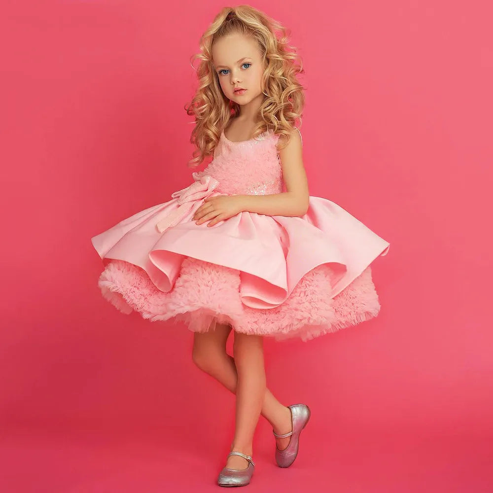 Flower Girl Dress Birthday Ball Gown Puffy For Wedding Tulle Appliques Beading Party Pageant First Communion Gown Gift