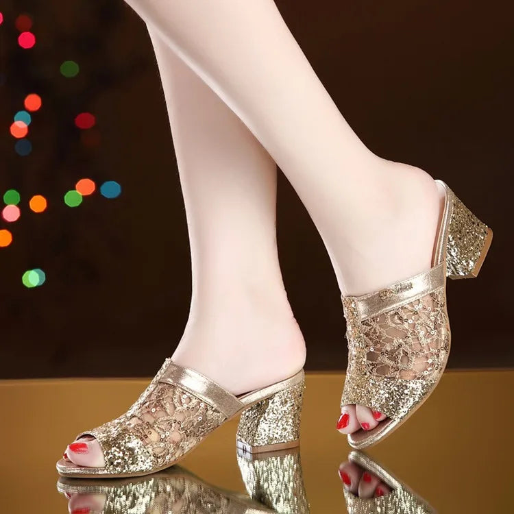 Women Sandals Fashion Thick Heel Peep Toe Women's Shoes Mesh Breathable Sandals Ladies Plus Size Girls Summer Beach Sandals