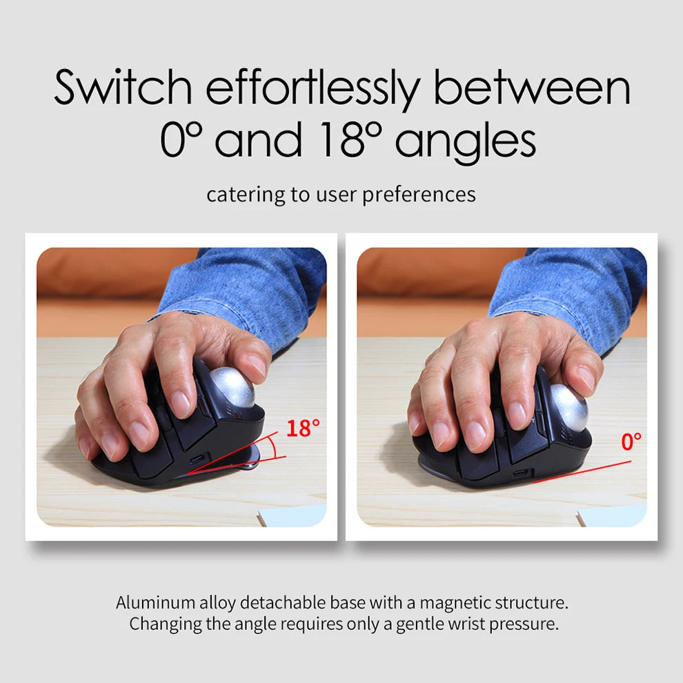 Wireless Bluetooth Trackball Mouse 2.4G RGB Ergonomic Rechargeable Rollerball Mice 3 Device Connection Thumb Control for PC iPad