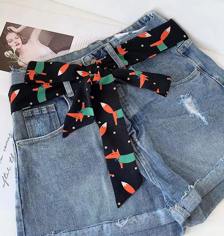 Summer Women Imitation Silk Dress Belt Variety Cute Double Printing Women Neckerchiefs Travel Bag Hats Ribbons Ladies Scarves
