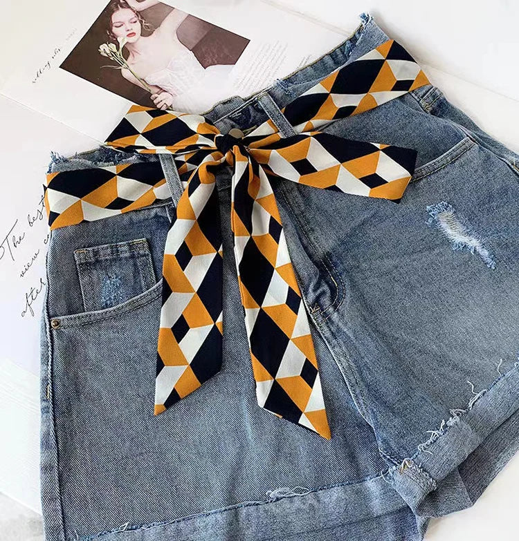 Summer Women Imitation Silk Dress Belt Variety Cute Double Printing Women Neckerchiefs Travel Bag Hats Ribbons Ladies Scarves