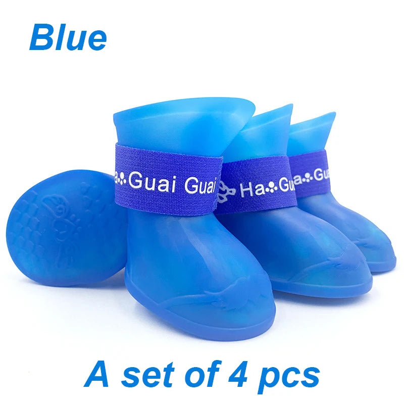 4pcs/Set Small Pet Dog Rain Shoes Anti Slip Waterproof Puppy Cat Shoe Rubber Boots for Outdoor Footwear Socks Pet Accessories
