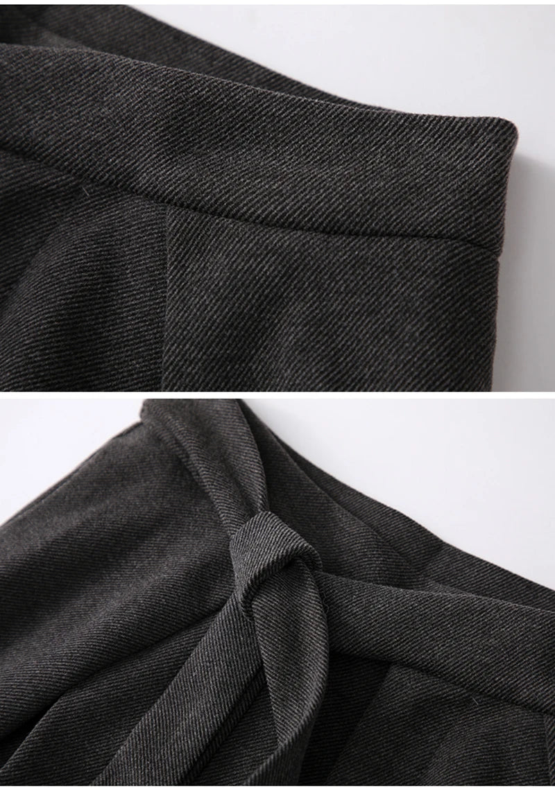 MEXZT Woolen Wide Leg Pants Women Fashion Lace Up Black Baggy Suit Pants Winter Streetwear Korean Casual Straight Trousers New