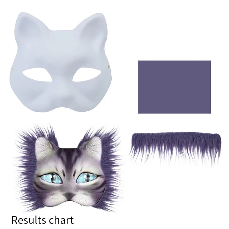 Therian Mask Set Blank Mask Half Face Hand Drawn Animal Cat Fox Mask DIY Handmade Graffiti Half Face Mask Party Christmas Gifts