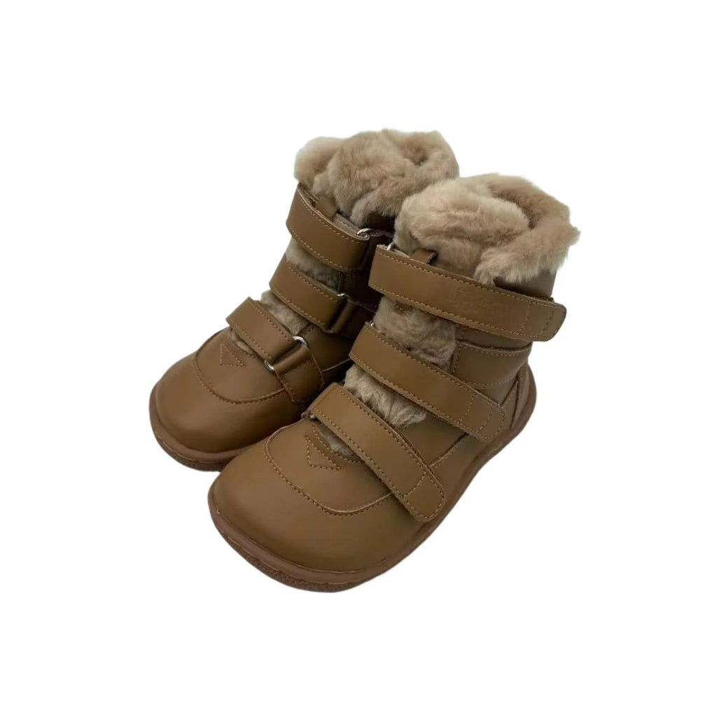 TipsieToes Top Brand Barefoot Genuine Leather Baby Toddler Girl Boy Kids Shoes For Fashion Winter Snow Boots 3 Straps Fur Inside
