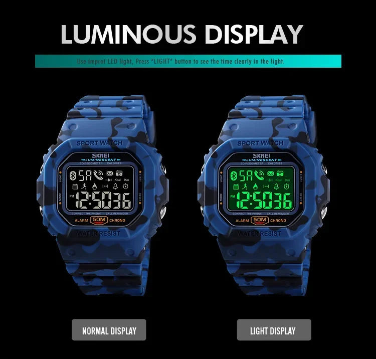 SKMEI Pedometer Calorie Tracker For Iphone Huawei Xiaomi Male relogio Mens Bluetooth Wristwatches 1629 Sport Digital Watch