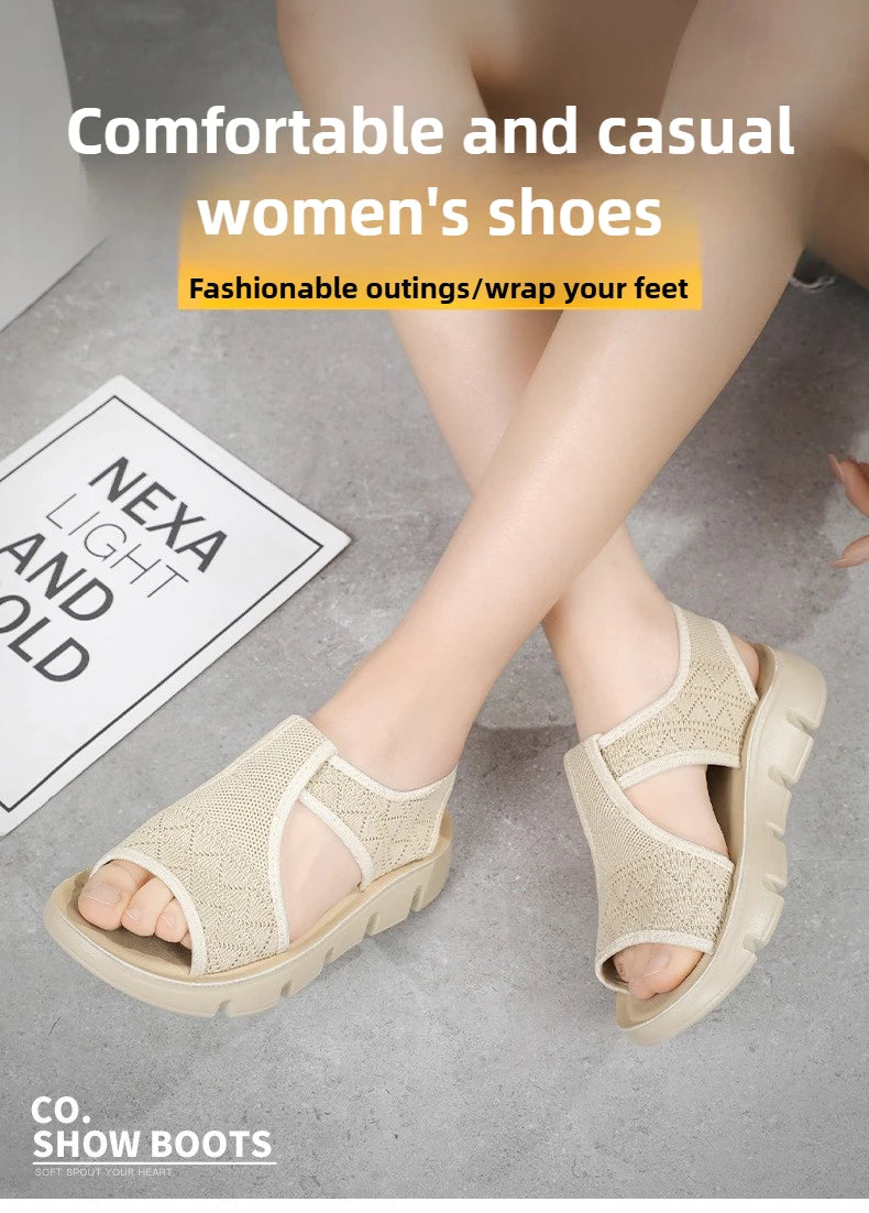 Summer 2026 Women's Breathable Sandals Thick Soled Casual Women's Shoes Half Slippers Mesh Flat Sandals Clearance Treatment