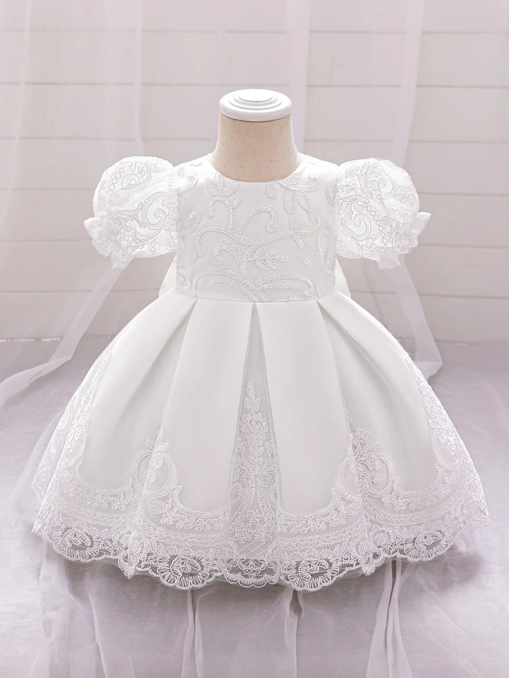 Vintage Baby Girl 1st Birthday Princess Dress Baby Embroidery Floral Bow Gown Flower Kids Wedding Dress Formal Baptism Gala Gown