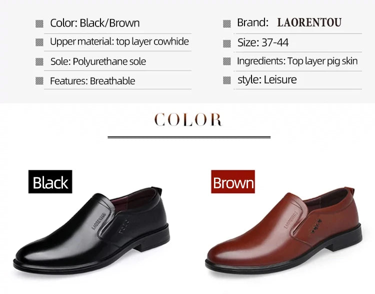 LAORENTOU genuine leather casual shoes, men's cowhide breathable soft sole, versatile business leather shoes