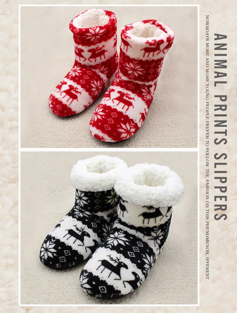 Home Slippers Boots Womens Winter Warm Indoor Christmas Elk Fur Contton Plush Anti Skid Non Slip Soft Deer Female Floor Shoes