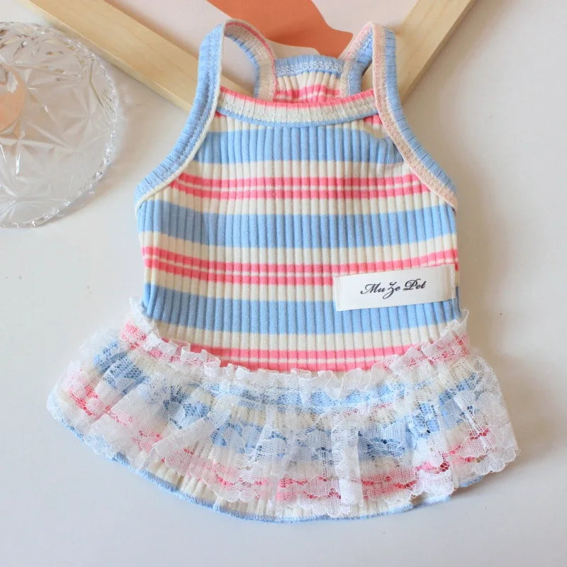 Dog Summer Clothes Pet Dog Vest Dress Dog Knitted Striped Dog T Shirt Chihuahua Bichon Clothing Kitten Puppy Girls Dog Costume