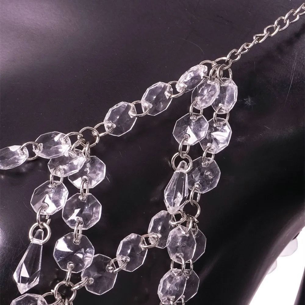 Sexy See Through Rhinestone Dress for Women 2023 Shiny Backless Mini Rave Festival Clothing Party Nightclub Y2k Dress Outfits