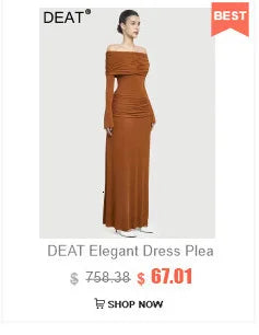 DEAT Elegant Dress Pleated Asymmetrical Cape Long Sleeve Contrast Color Women's Evening Party Dresses 2026 Spring New 35Z1621