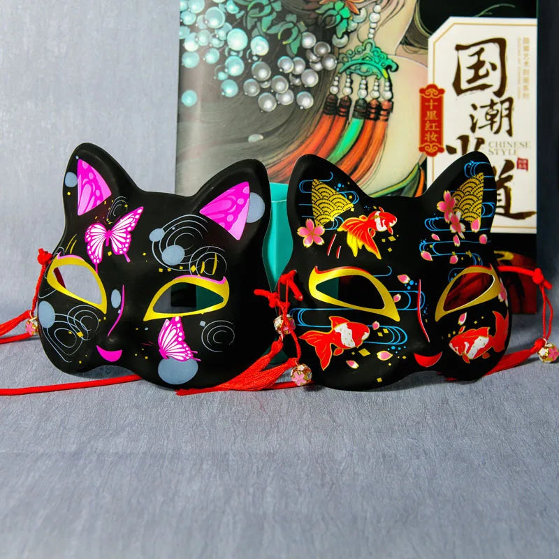 Black Style Cat Face Mask Japanese Half Face Cat Full Face Anime Fox Yin Yang Master Mask for Bar Masquerade Party Cosplay Gift
