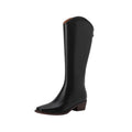 Kaky's New Square Head Cowhide Mid Heel Genuine Leather Cowhide Women's Boots High Sleeve Boots Long Boots Western Boots
