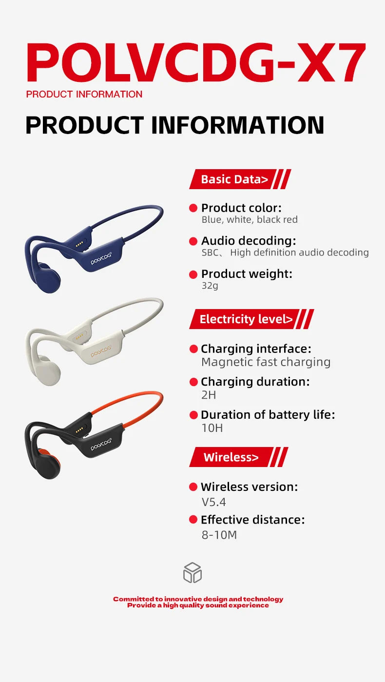 POLVCDG Bone Conduction Headset X7 IPX8 32GB Bluetooth 5.3 Wireless Headset with microphone Waterproof Swim 2023 New