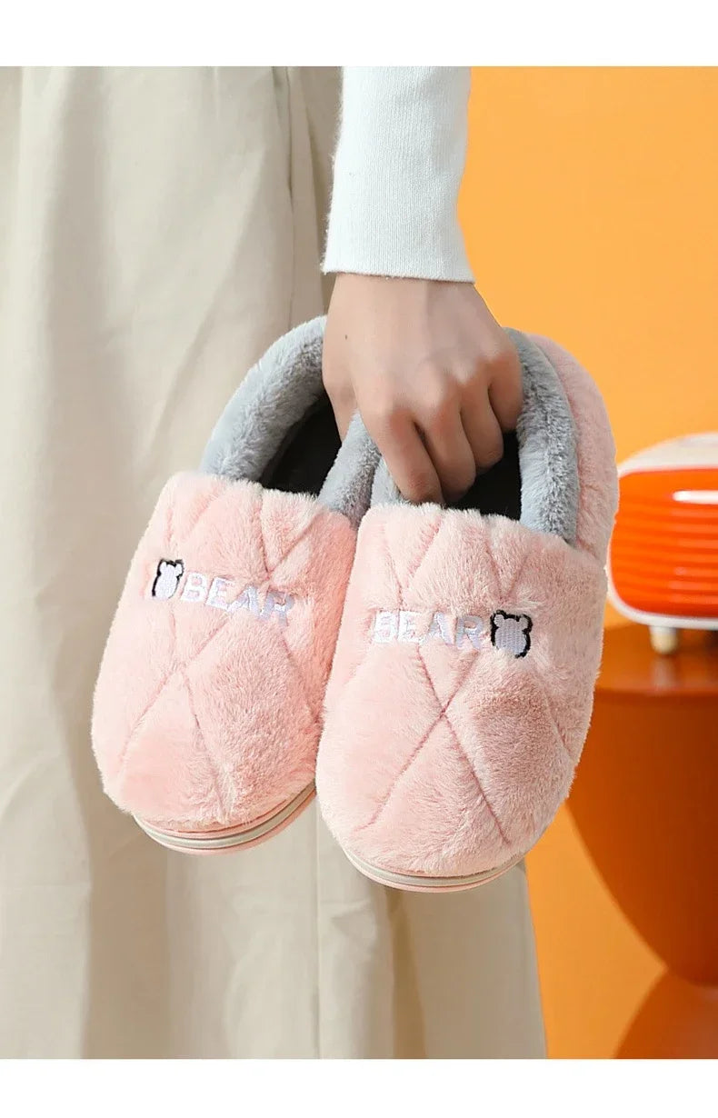 Winter Home Slipper Men Cartoon Bear Fuzzy Warm Plush Indoor Floor Male House Room Shoes Footwear Furry Non Slip Large Size 2025