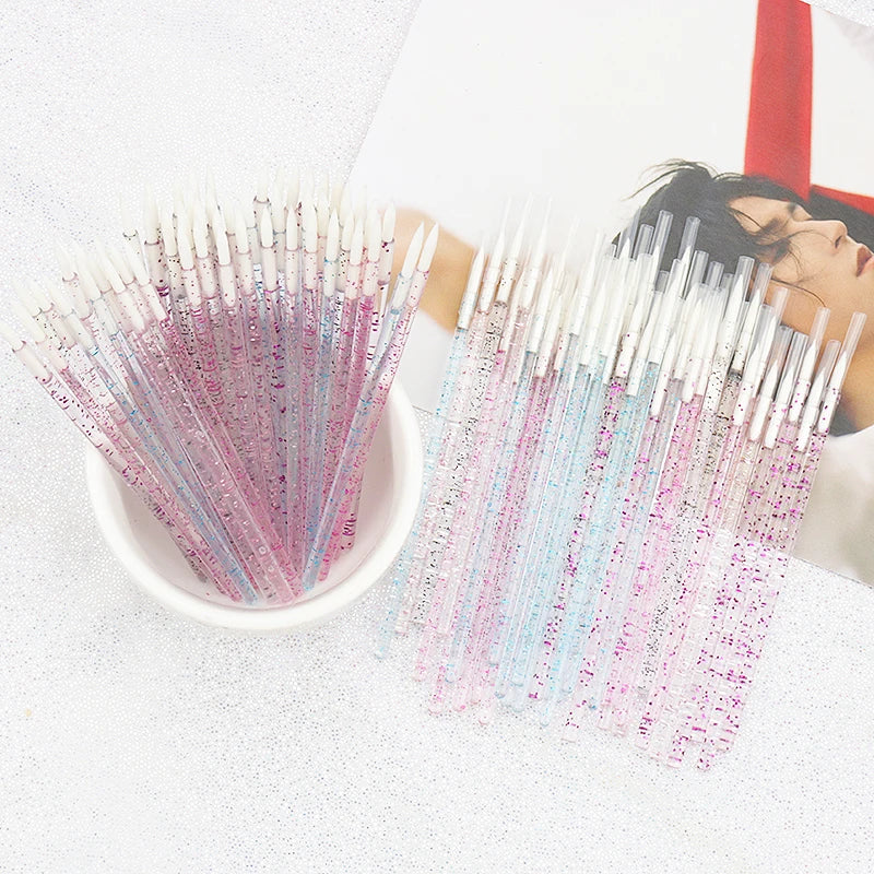 50pc Disposable Eyeliner Makeup Brush Crystal Handle Soft Fiber Lip Line Outline Brush Eyeshadow Blending Applicator Beauty Tool