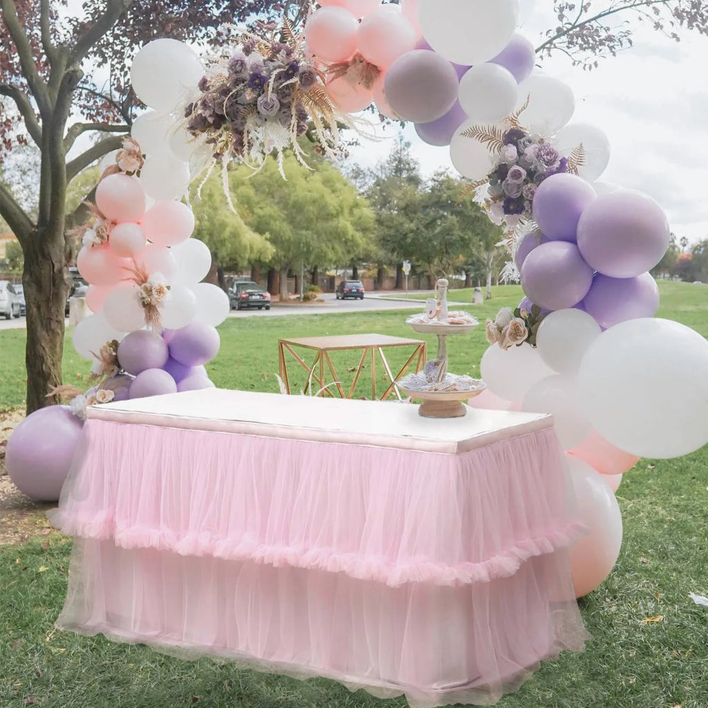 Wedding Tulle Table Skirt 6FT/9FT Purple Pink White Mesh Dining Table Decoration Table Cover For Wedding Reception Banquet