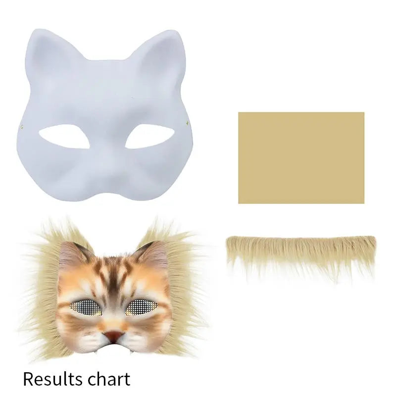 Therian Mask Set Blank Mask Half Face Hand Drawn Animal Cat Fox Mask DIY Handmade Graffiti Half Face Mask Party Christmas Gifts