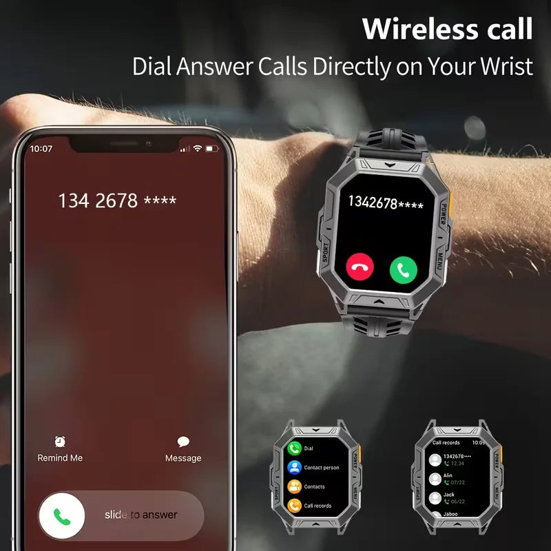 Men's Rugged Smart Watch 2.13" AMOLED HD Touch Screen Heart Rate Monitor 10M Waterproof 1000mAh Compass Outdoor Sports Watch