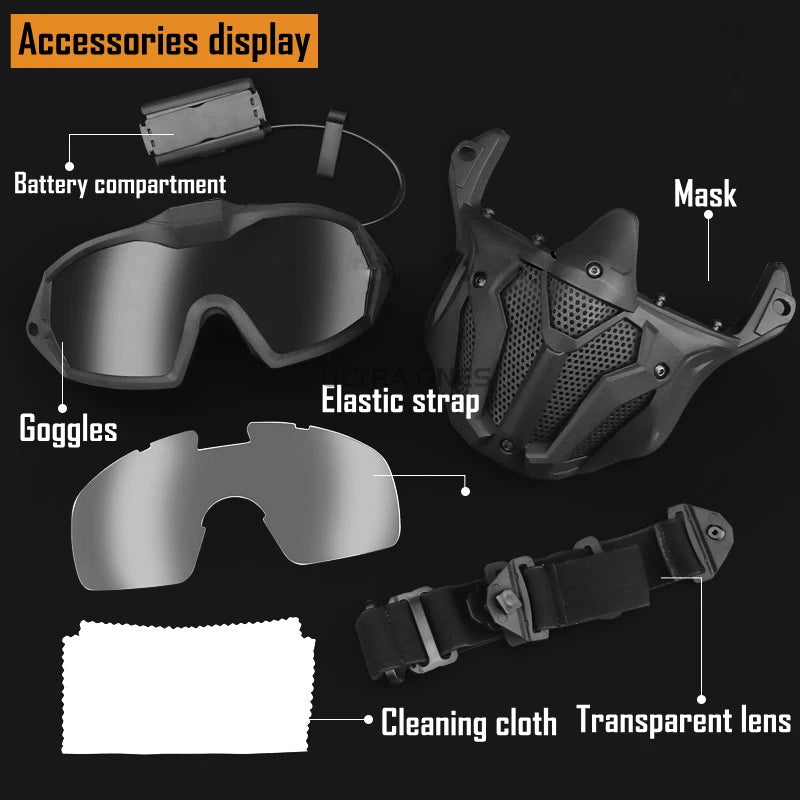 Tactical Full Face Mask Anti-fog Fan Shooting Safety Protective Equipment Hunting Airsoft Paintball Detachable Goggles Masks Set