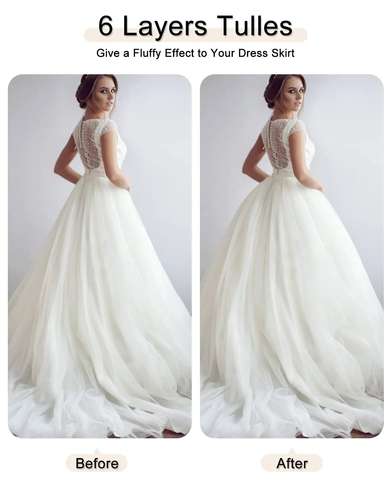 Hoopless Petticoat Crinoline Underskirt Skirt 6 Layers Floor Length Ball Gown Petticoat Underskirt Slip for Wedding Dress