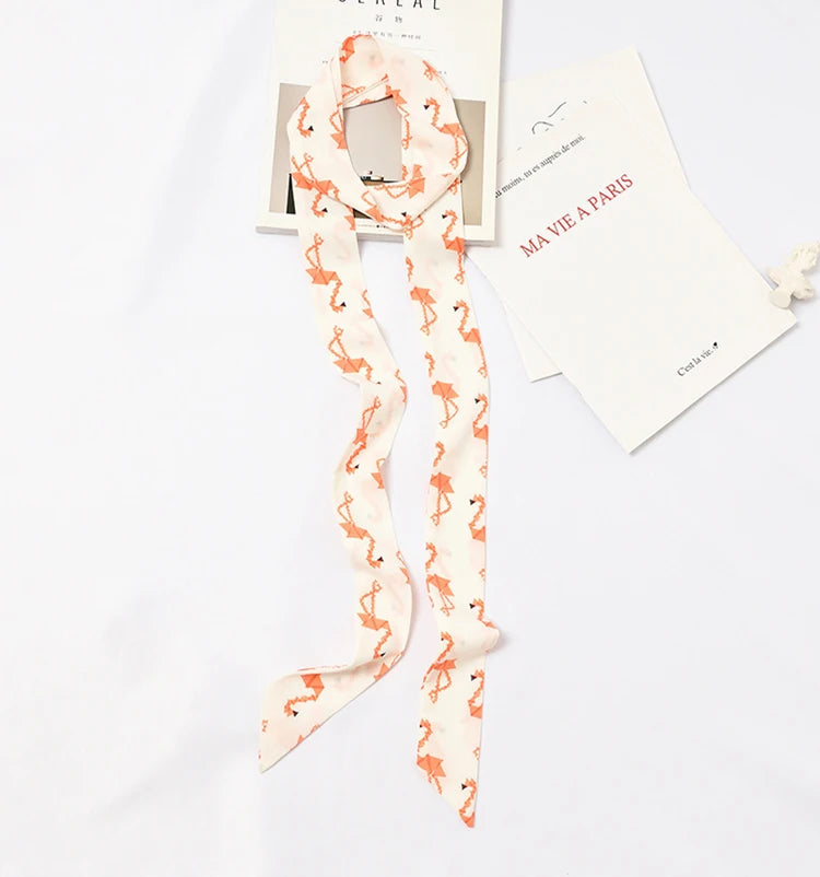 Summer Women Imitation Silk Dress Belt Variety Cute Double Printing Women Neckerchiefs Travel Bag Hats Ribbons Ladies Scarves