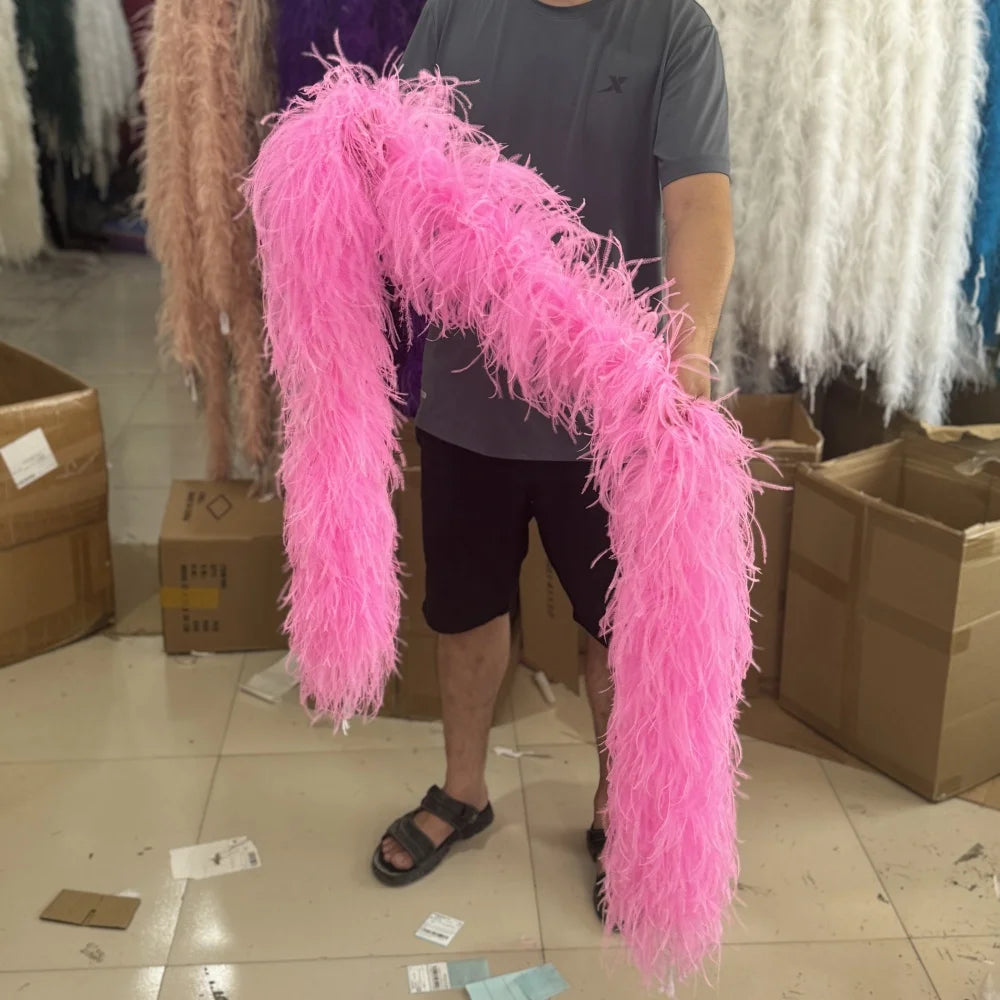 2M Royal blue Natural Ostrich Long Feathers Boa Decoration for Party Wedding Dress Shawl Clothes Sewing Accessories Crafts Plume